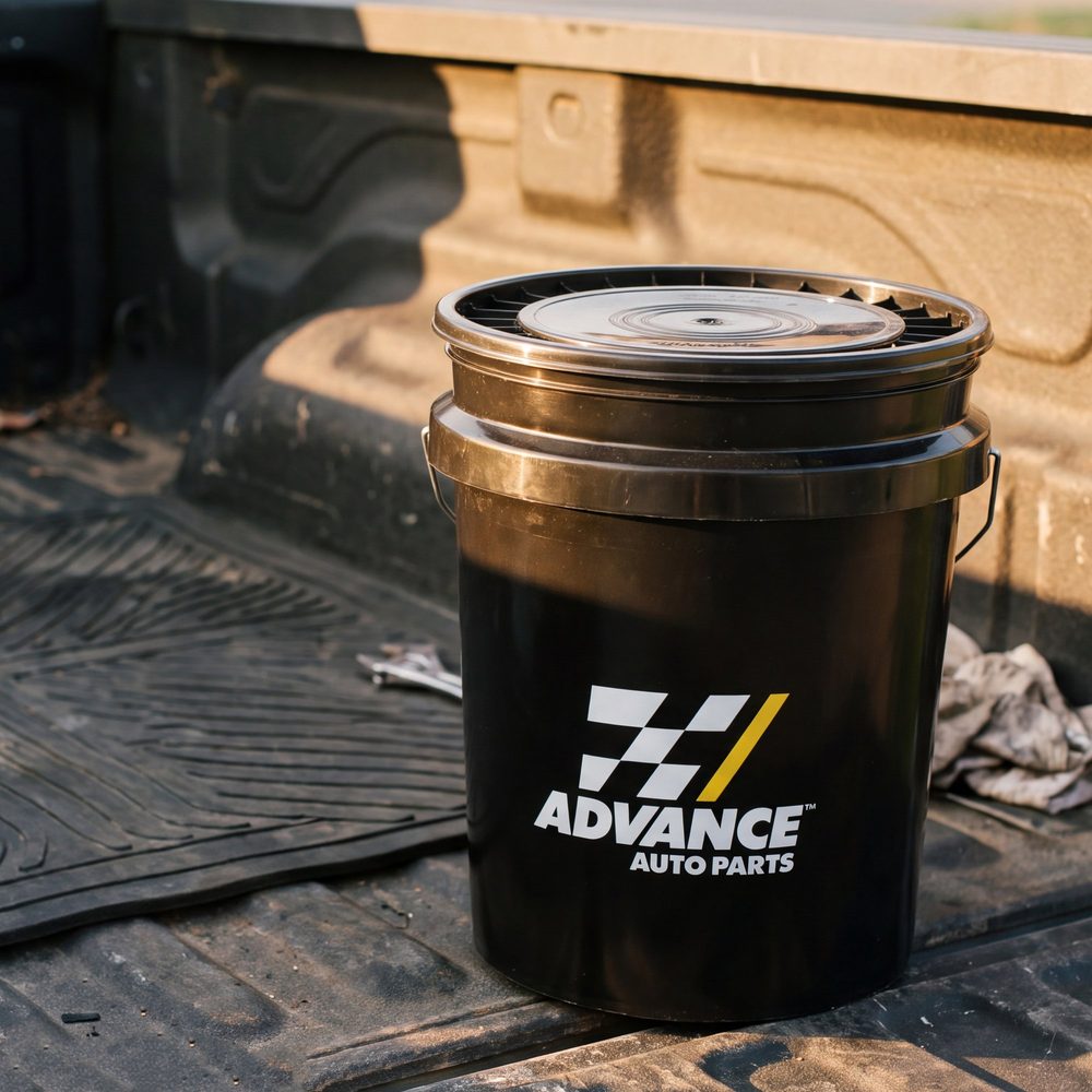 CGI render of an Advance Auto Parts bucket in a truck bed