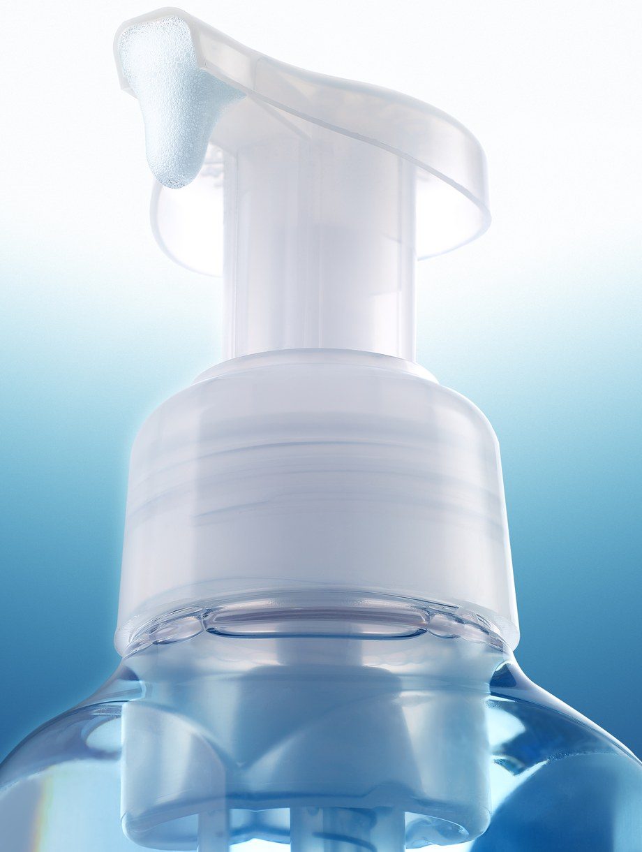 Foaming soap pump bottle, studio product shot